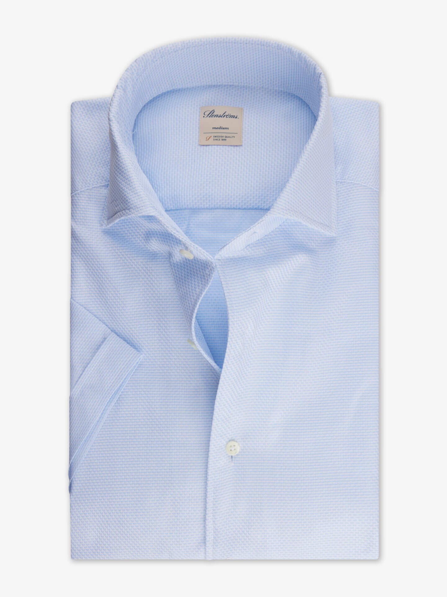 Stenströms Casual Ljusblå Hundtandsmönstrad Skjorta, Kort Ärm | Herr | Herrskjortor | Slimline | Storlek: L | Ljusblå | Hundtand | Kort Ärm