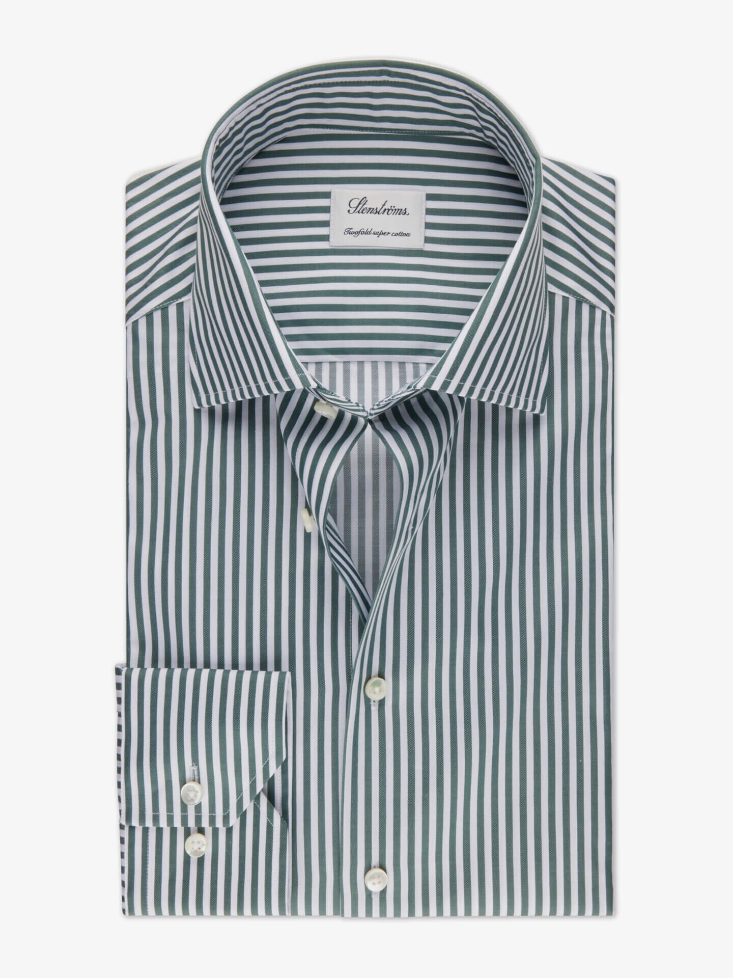 Stenströms Grønn stripete twillskjorte | Herre | Herreskjorter | Slimline | Størrelse: 44 | Grønn | Striped | Lange Ermer