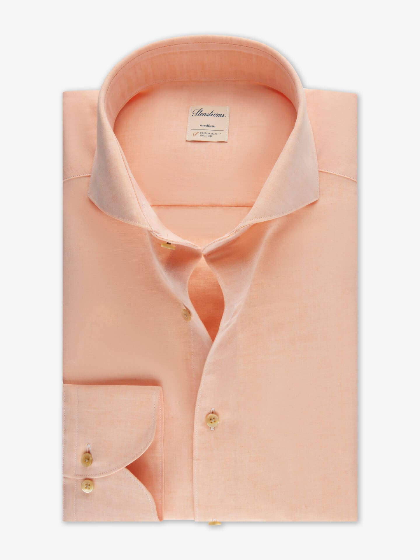 Stenströms Orange Linne/Bomull Skjorta | Herr | Herrskjortor | Slimline | Storlek: XL | Ljus orange | Enfärgad | Lång Ärm