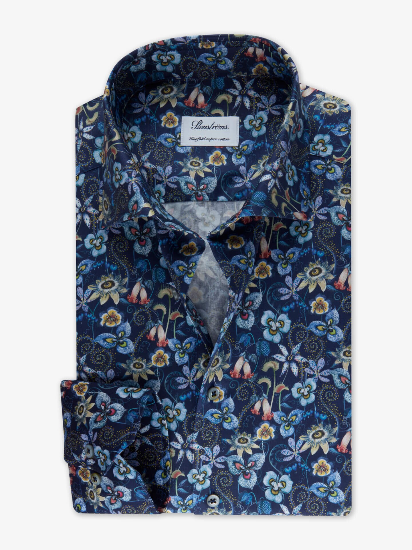 Stenströms Navy Floral Twill Shirt | Herre | Herreskjorter | Slimline | Størrelse: 45 | Marineblå | Print / Patterned | Lange Ermer