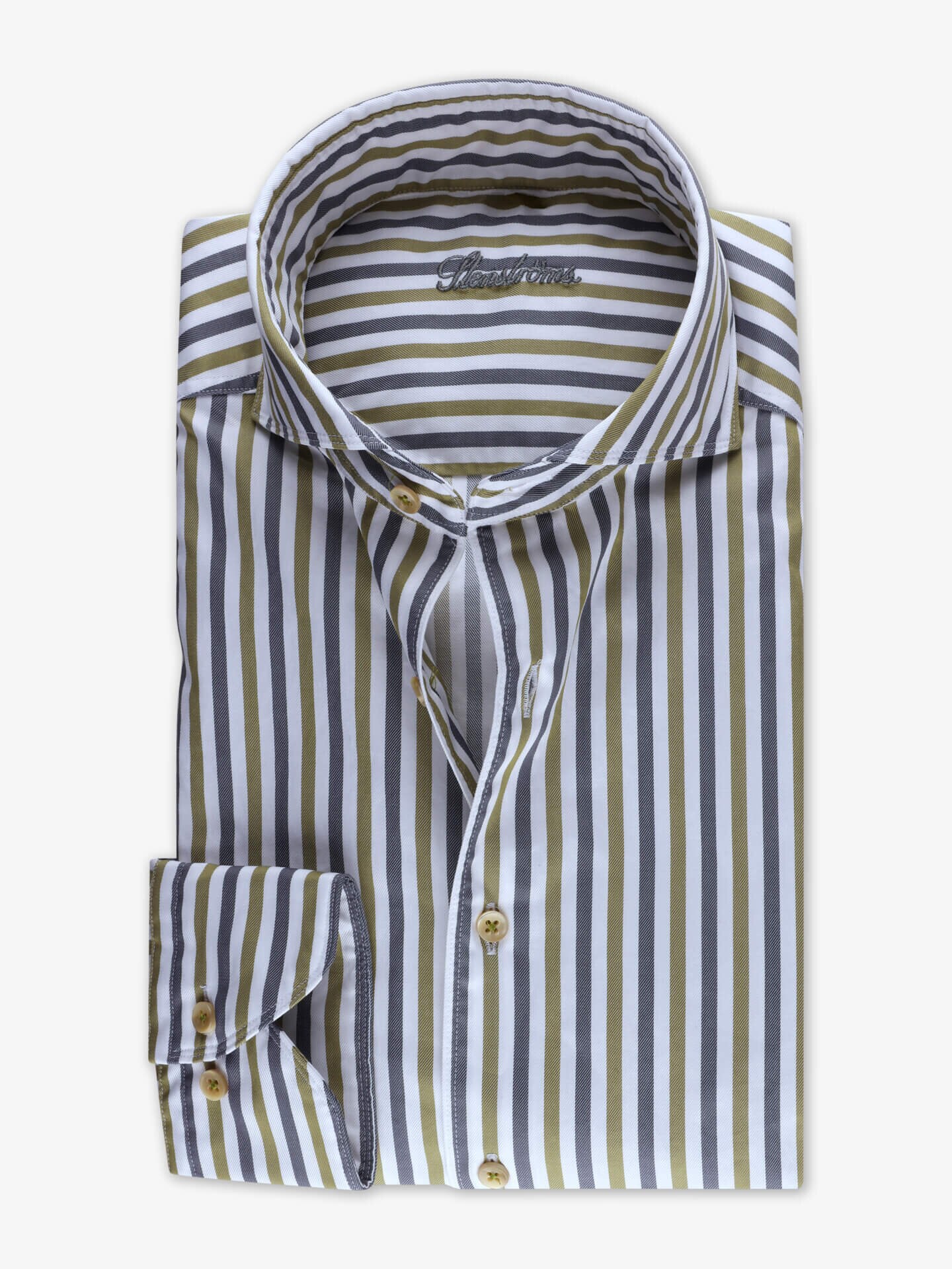 Stenströms Casual Green Striped Twill Shirt | Herre | Herreskjorter | Slimline | Størrelse: XL | Grønn | Striped | Lange Ermer