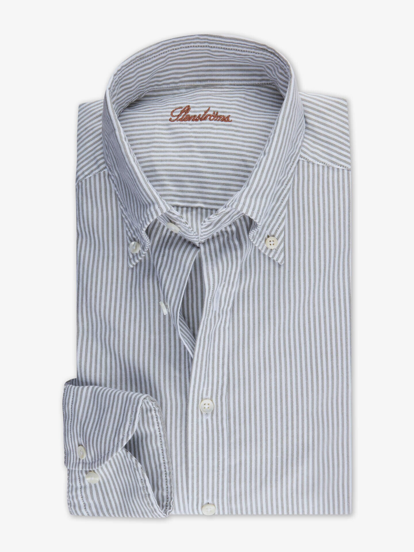 Stenströms Casual Grön Randig Oxfordskjorta | Herr | Herrskjortor | Slimline | Storlek: M | Grön | Randig | Lång Ärm