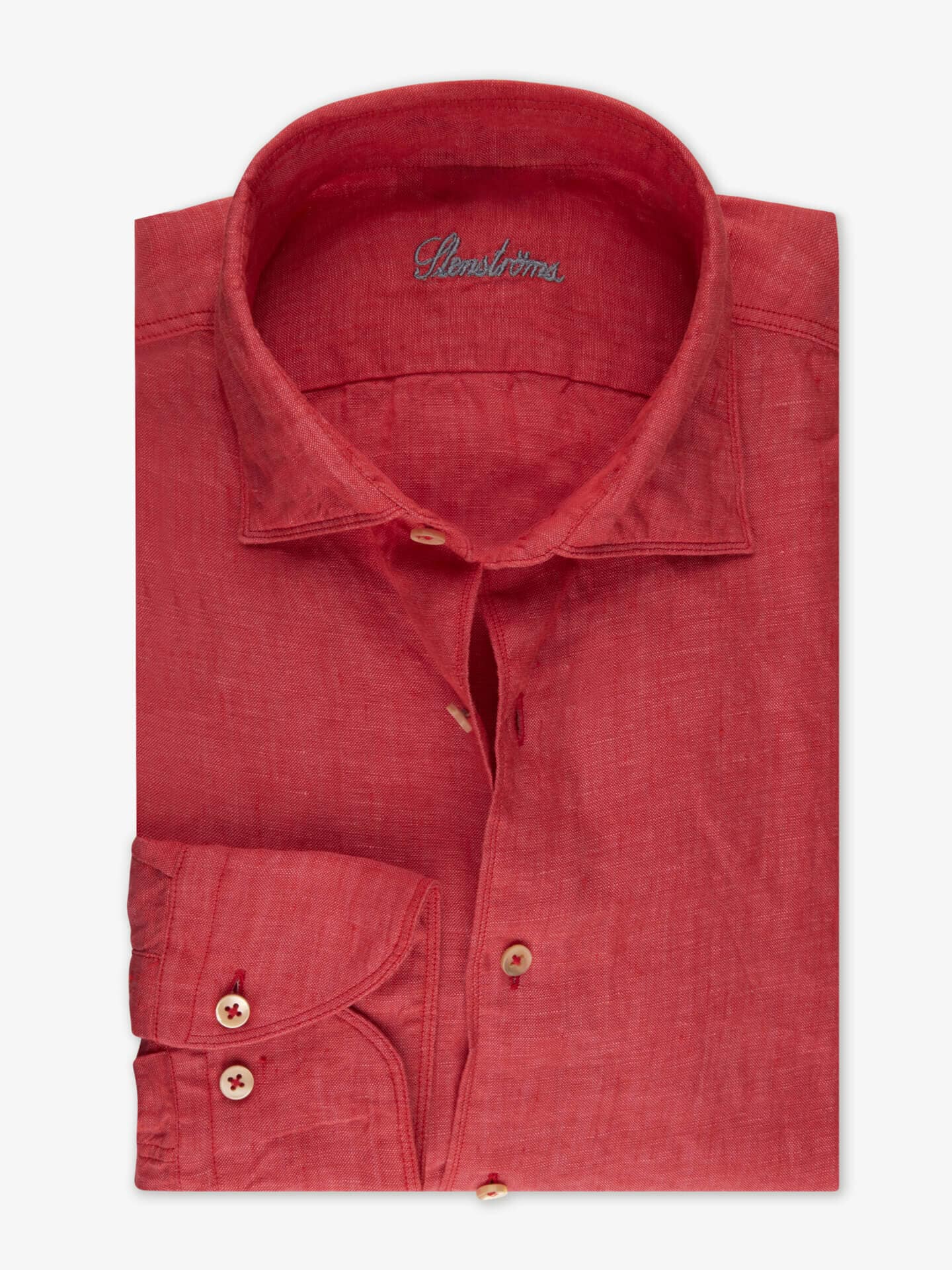Stenströms Rød Linskjorte | Herre | Herreskjorter | Slimline | Størrelse: XXL | Rød | Solid | Lange Ermer