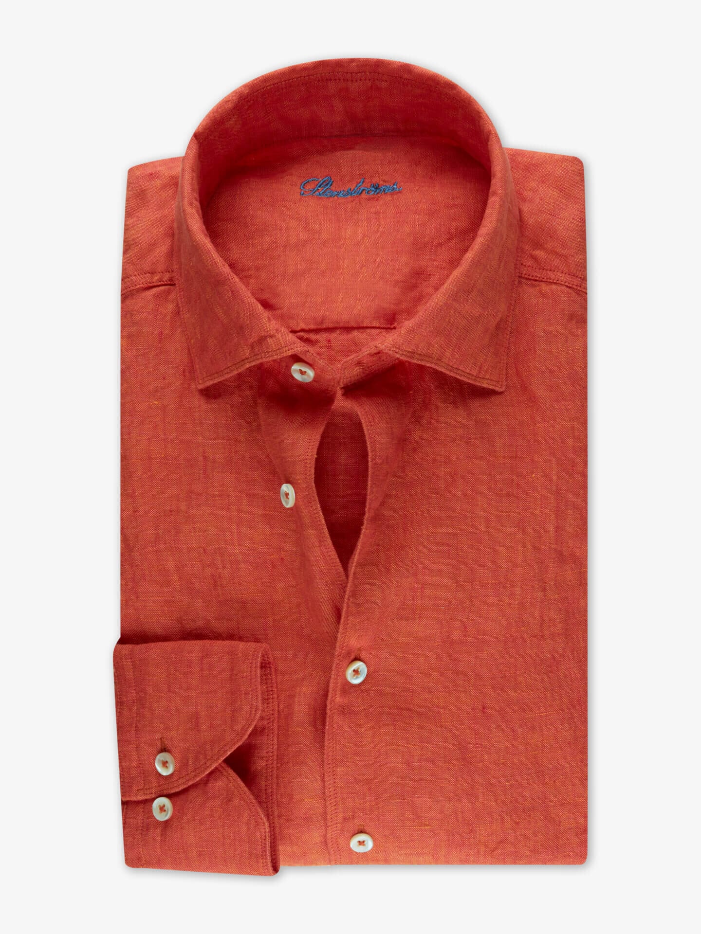 Stenströms Orange Linneskjorta | Herr | Herrskjortor | Slimline | Storlek: M | Orange | Enfärgad | Lång Ärm