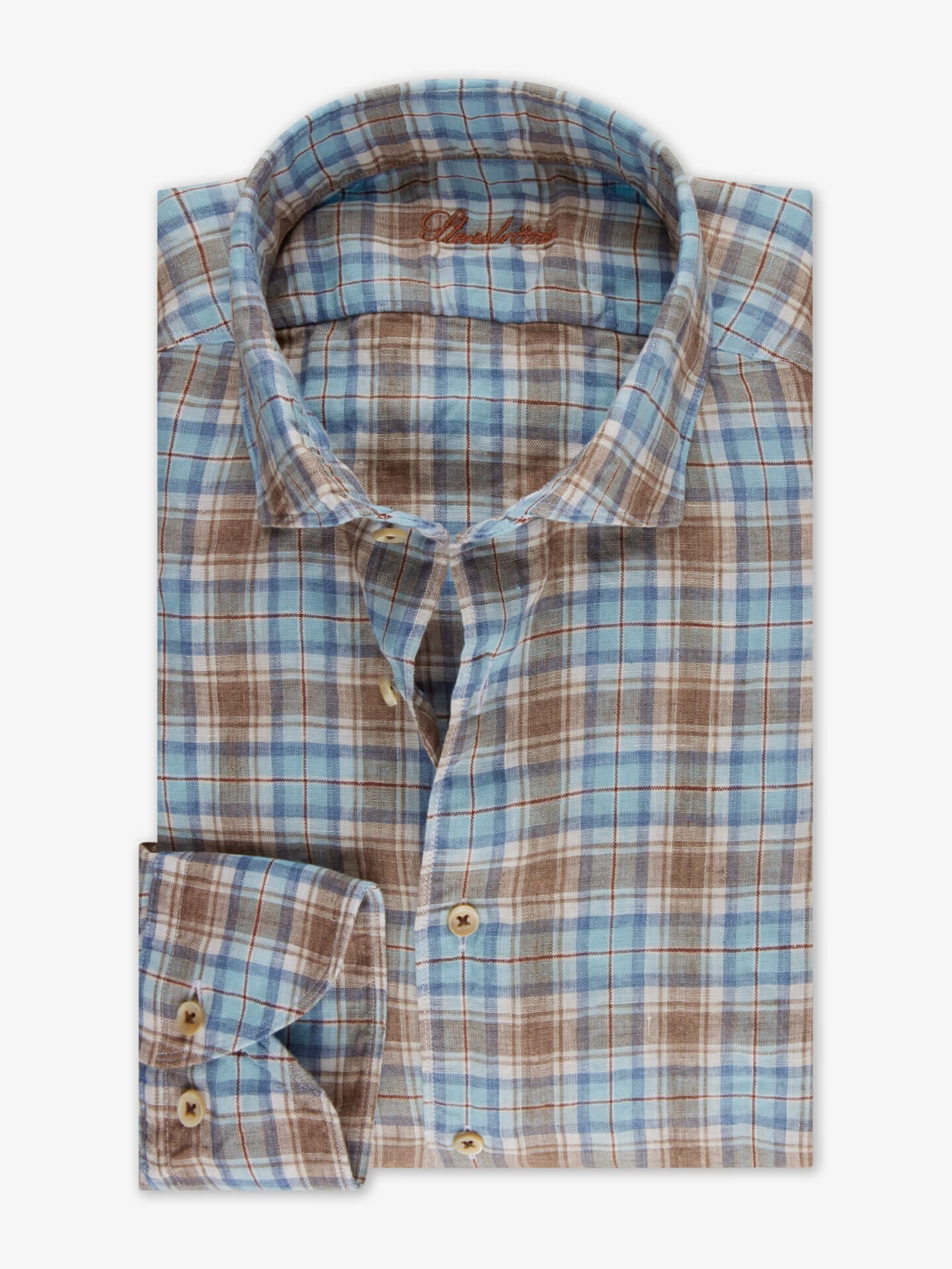 Stenströms Checked Linen Shirt | Herre | Herreskjorter | Slimline | Størrelse: L | Blå | Lange Ermer