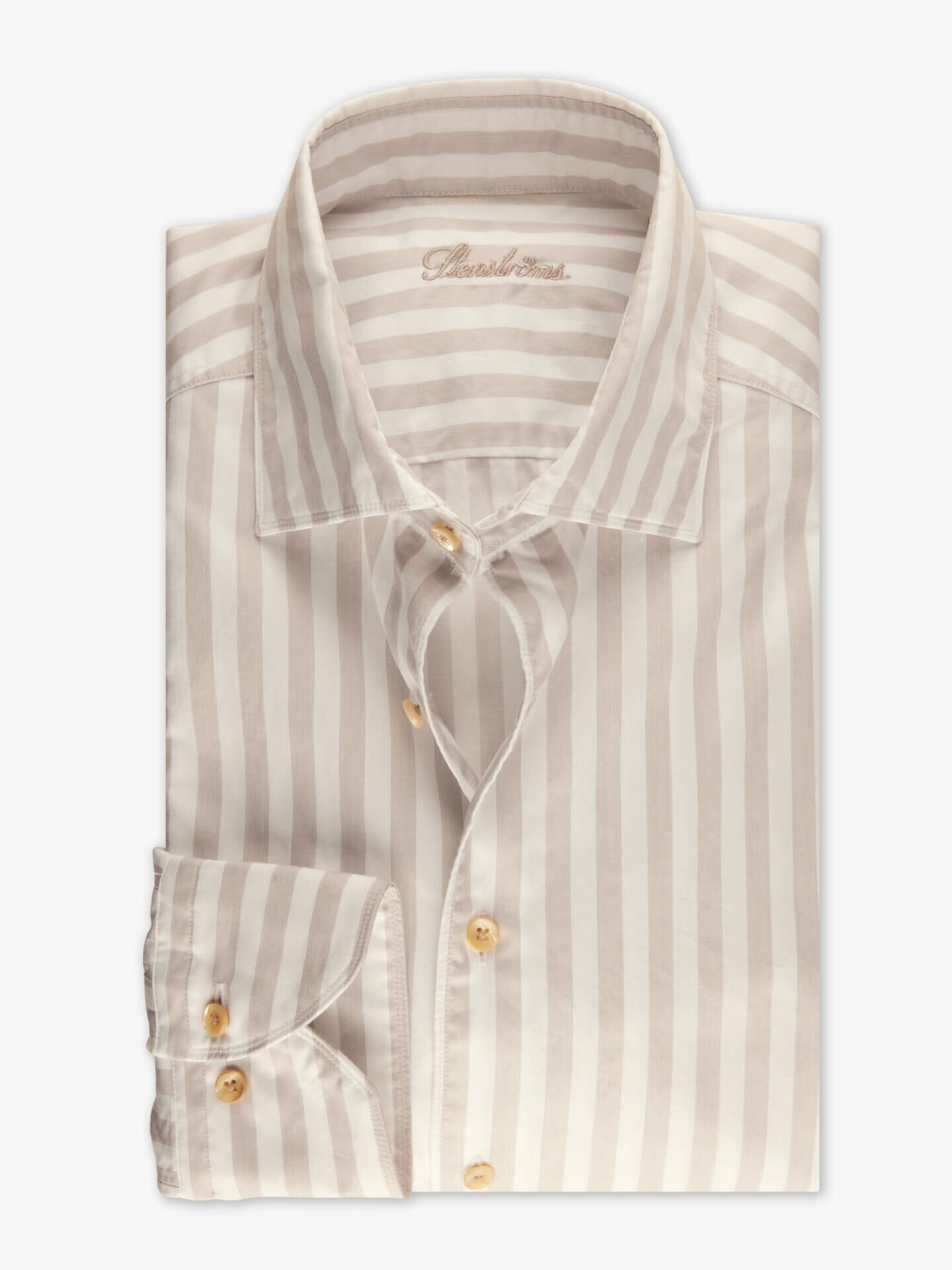 Stenströms Casual Ljusbeige Randig Twillskjorta | Herr | Herrskjortor | Slimline | Storlek: S | Ljusbeige | Randig | Lång Ärm