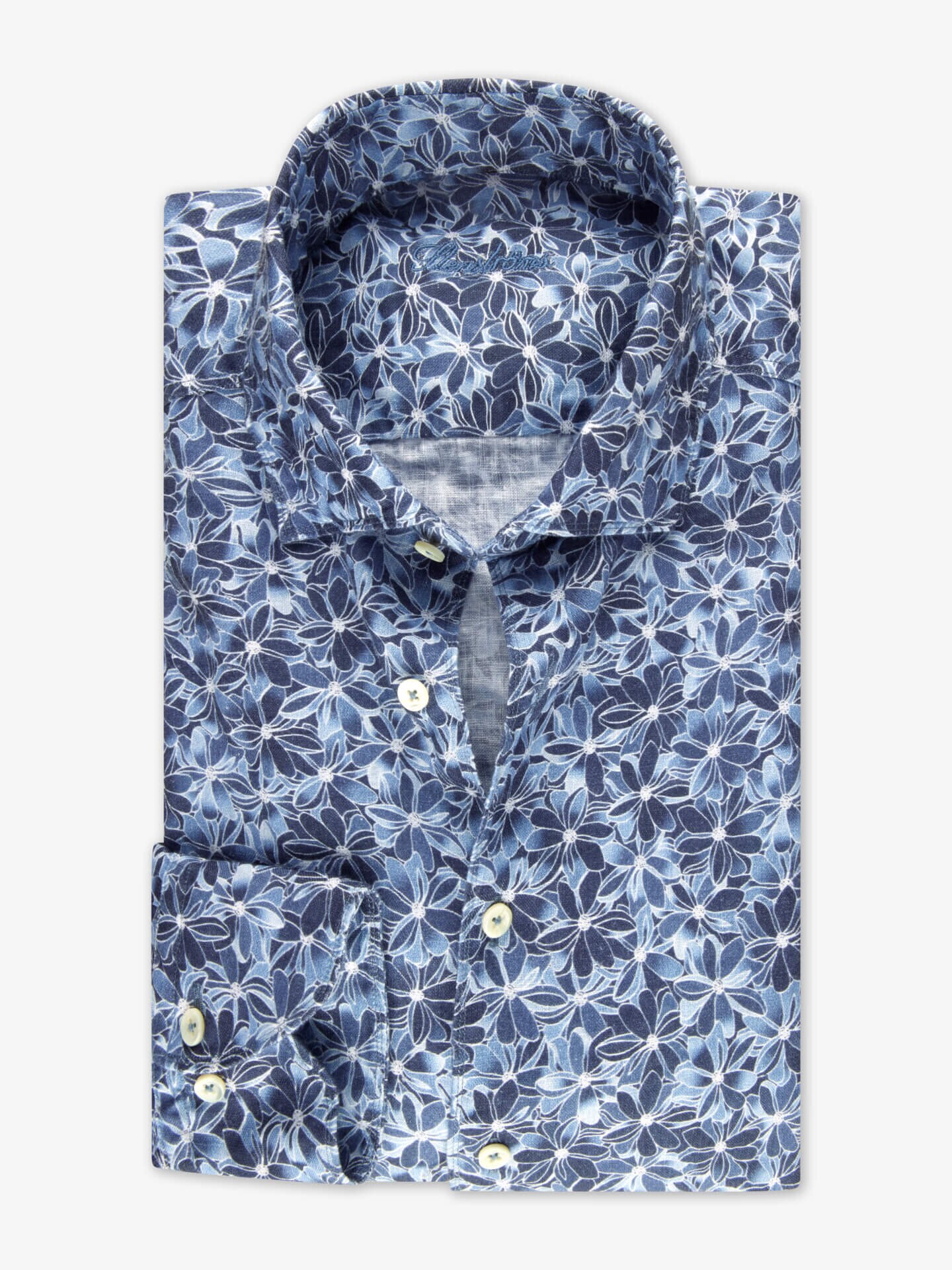 Stenströms Mörkblå Blommig Linneskjorta | Herr | Herrskjortor | Slimline | Storlek: XXL | Mörkblå | Mönstrad | Lång Ärm