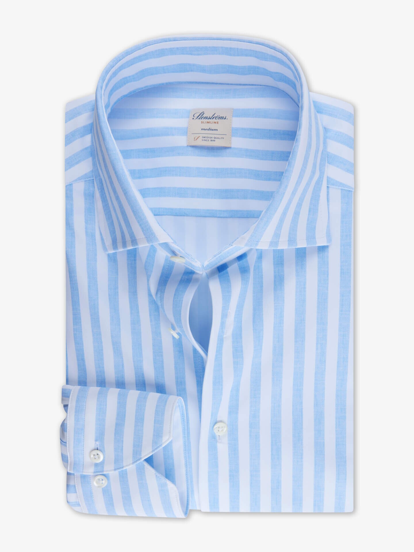Stenströms Casual Ljus Blå Randig Jerseyskjorta | Herr | Herrskjortor | Slimline | Storlek: XXL | Ljusblå | Randig | Lång Ärm