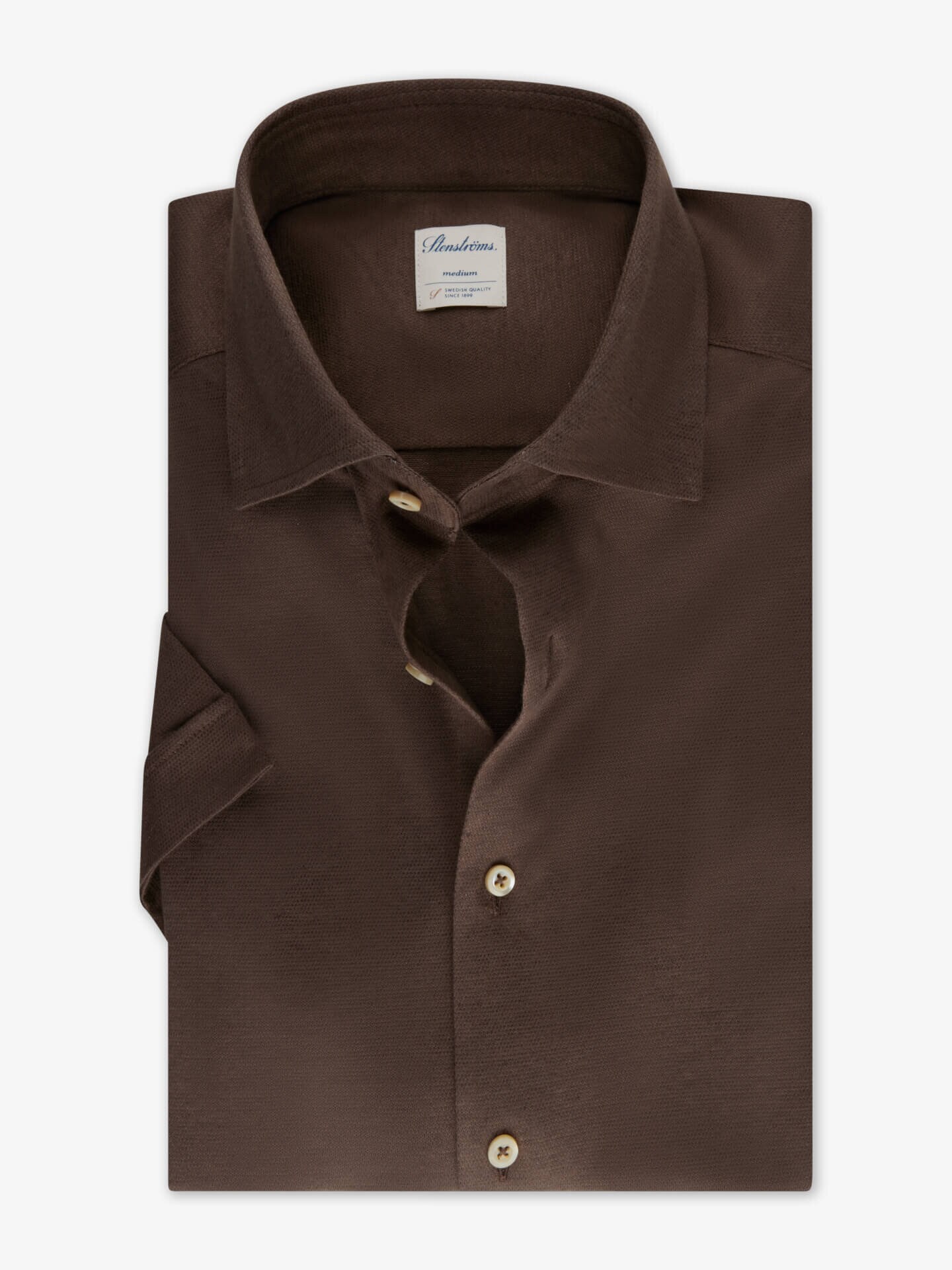 Stenströms Brun Jersey Stretchskjorta, Kort Ärm | Herr | Herrskjortor | Slimline | Storlek: S | Brun | Kort Ärm