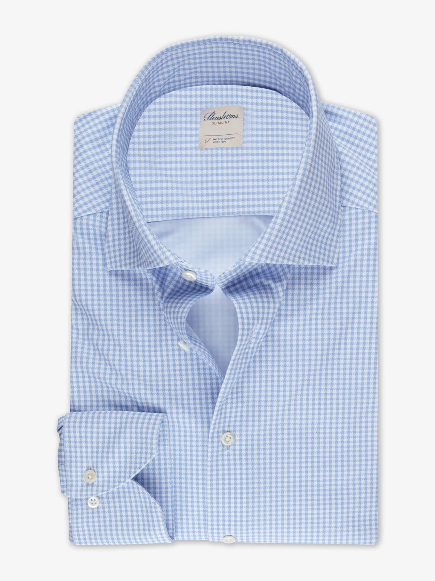 Stenströms Casual Ljusblå Rutig Jerseyskjorta | Herr | Herrskjortor | Fitted Body | Storlek: S | Blå | Rutigt | Lång Ärm