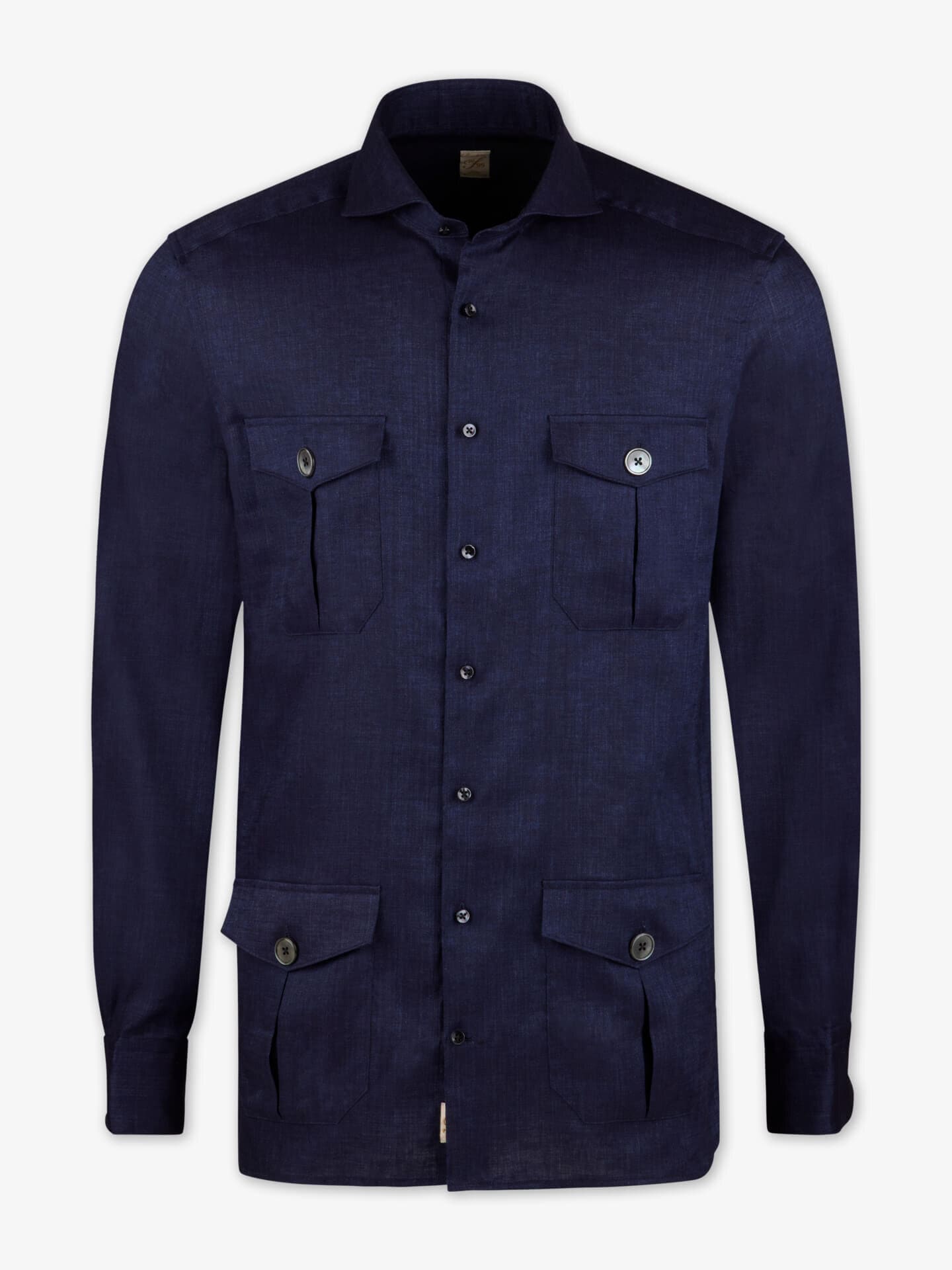 Stenströms Marinblå Linne Overshirt, Fyra Fickor | Herr | Jackor & Kavajer | 1899 Slim | Storlek: 38 | Marinblå | Enfärgad | Lång Ärm