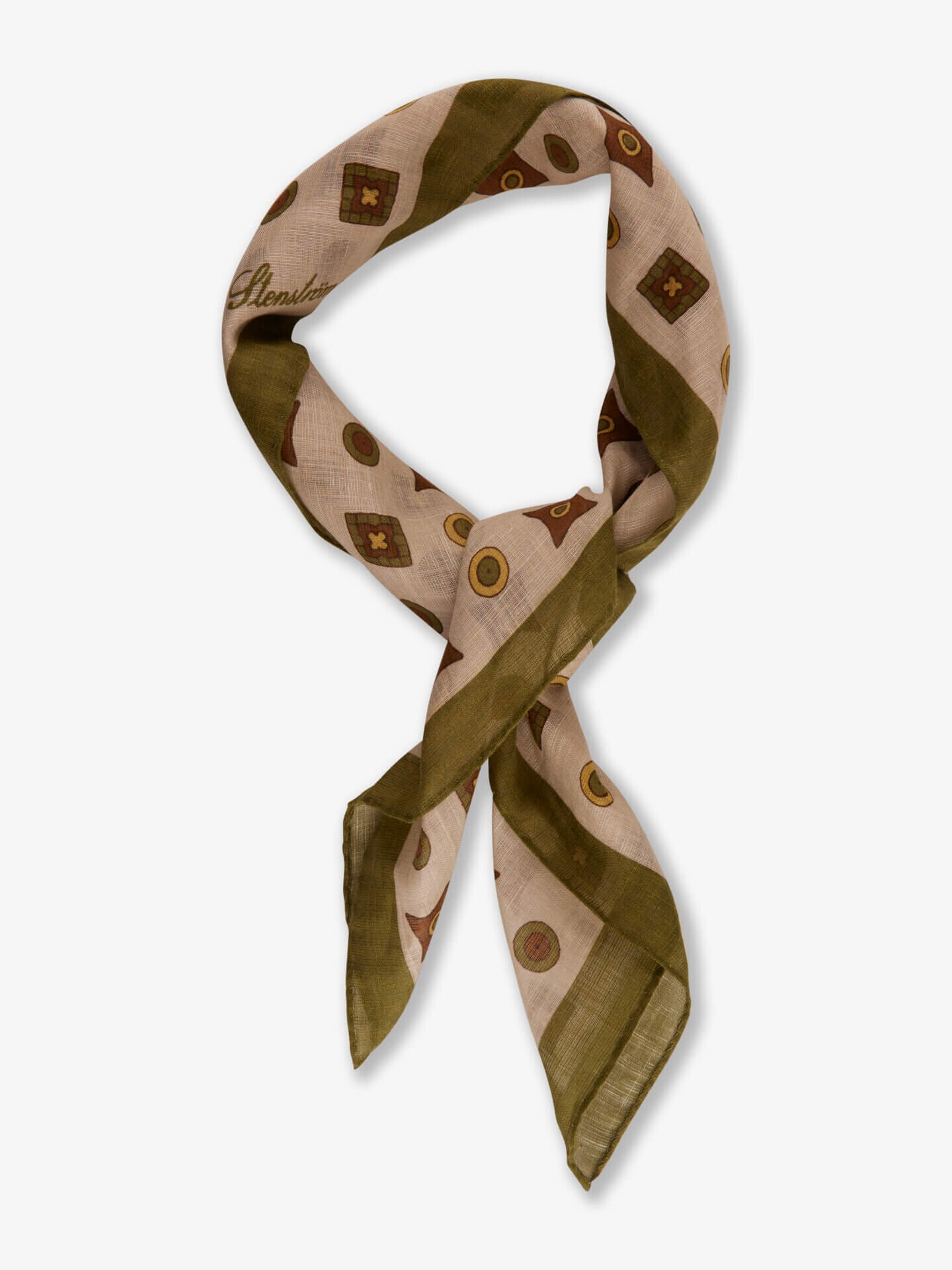 Stenströms Grön Mönstrad Bomull/Linne Scarf | Herr | Accessoarer | Storlek: One Size | Grön