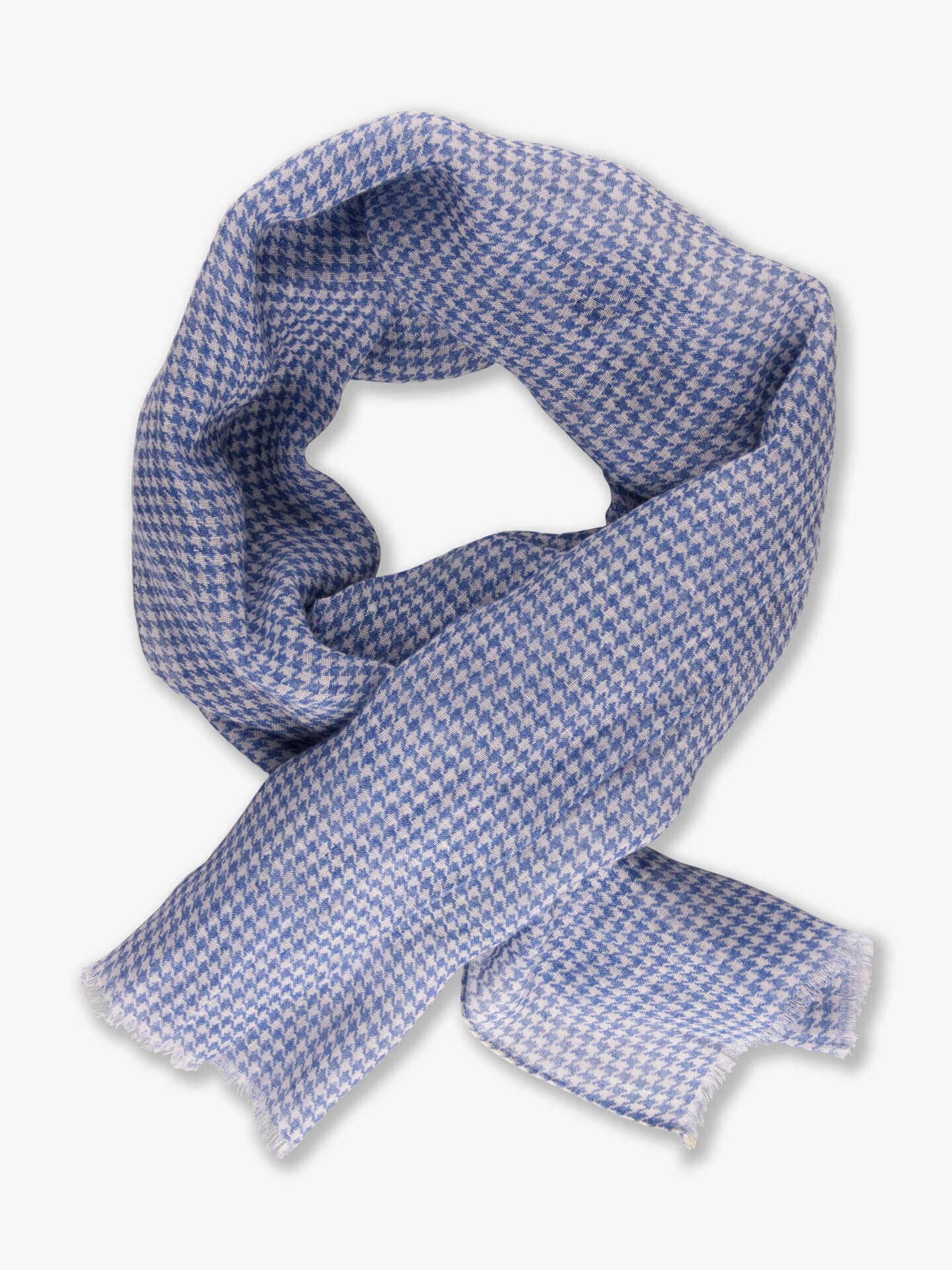 Stenströms Blå Hundtandsmönstrad Linnescarf | Herr | Accessoarer | Storlek: One Size | Blå