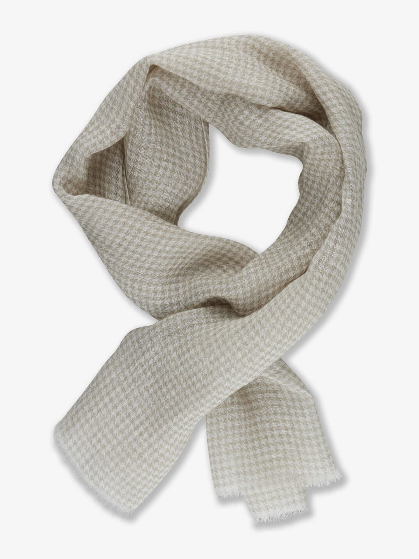 Stenströms Beige Hundtandsmönstrad Linnescarf | Herr | Accessoarer | Storlek: One Size | Beige