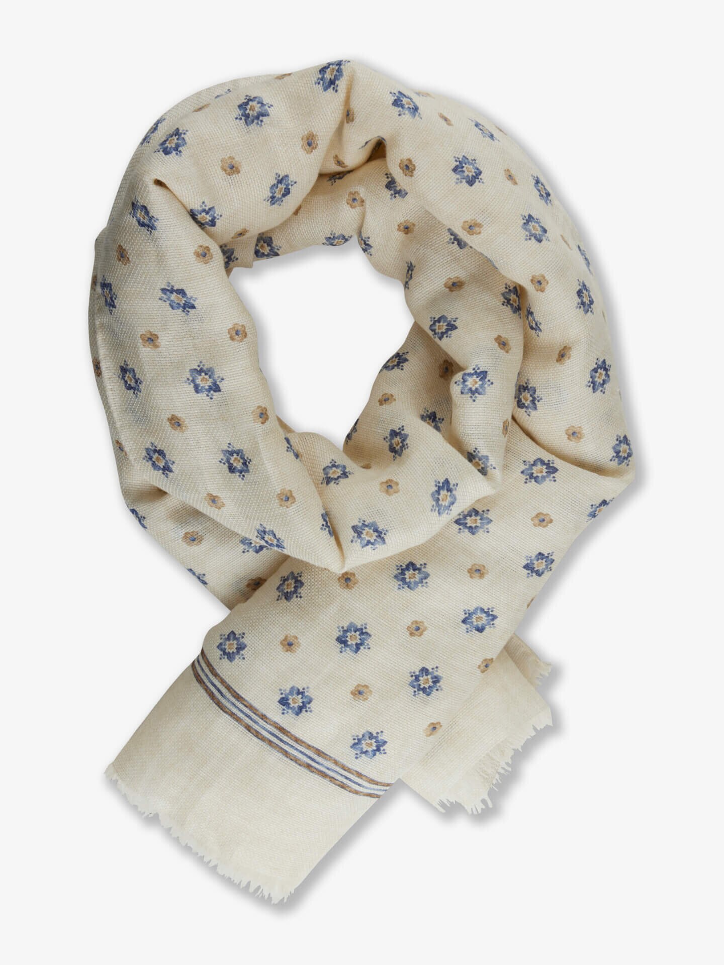 Stenströms Off-White Blommig Linnescarf | Herr | Accessoarer | Storlek: One Size | Champange