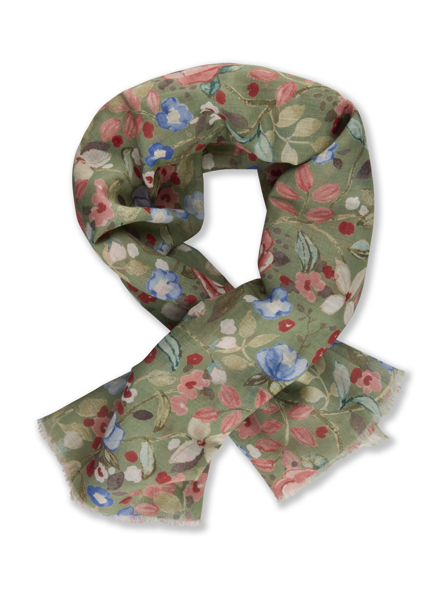 Stenströms Grön Blommig Bomull/Linnescarf | Herr | Accessoarer | Storlek: One Size | Grön