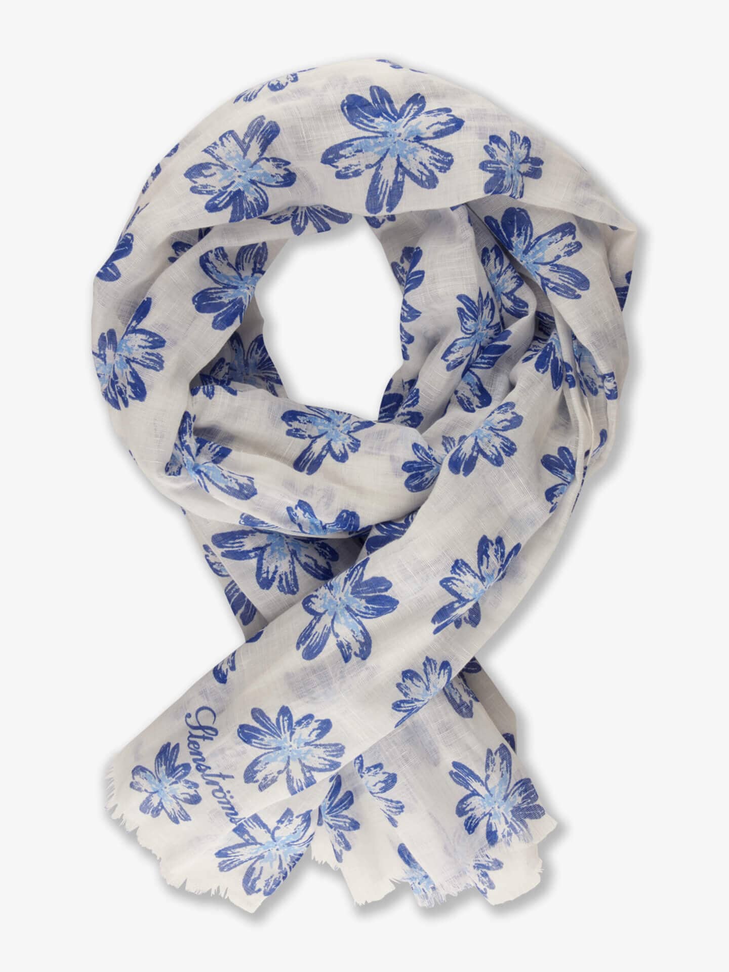 Stenströms Marinblå Blommig Bomull/Linnescarf | Herr | Accessoarer | Storlek: One Size |