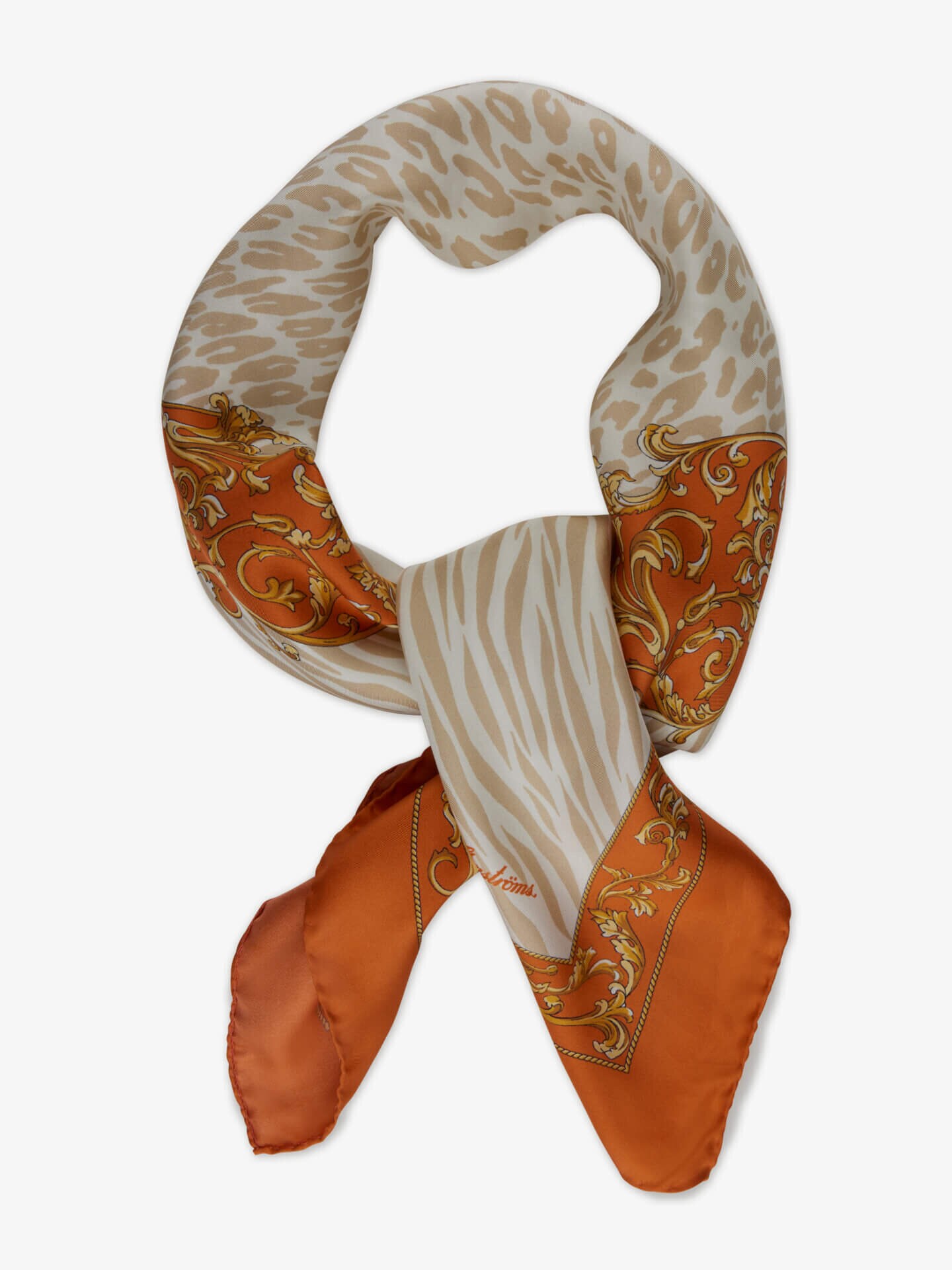 Stenströms Mörk orange Mönstrad Sidenscarf | Dam | Accessoarer | Storlek: One Size | Mörk orange